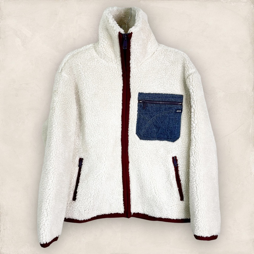 NWT GAS Eppie Teddy Ecofur Full Zip High Neck Jacket Ivory Men’s ? Size 40